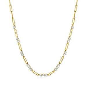 $240 NEW - 18K Gold Sterling Silver Moissanite Paper clip Necklace